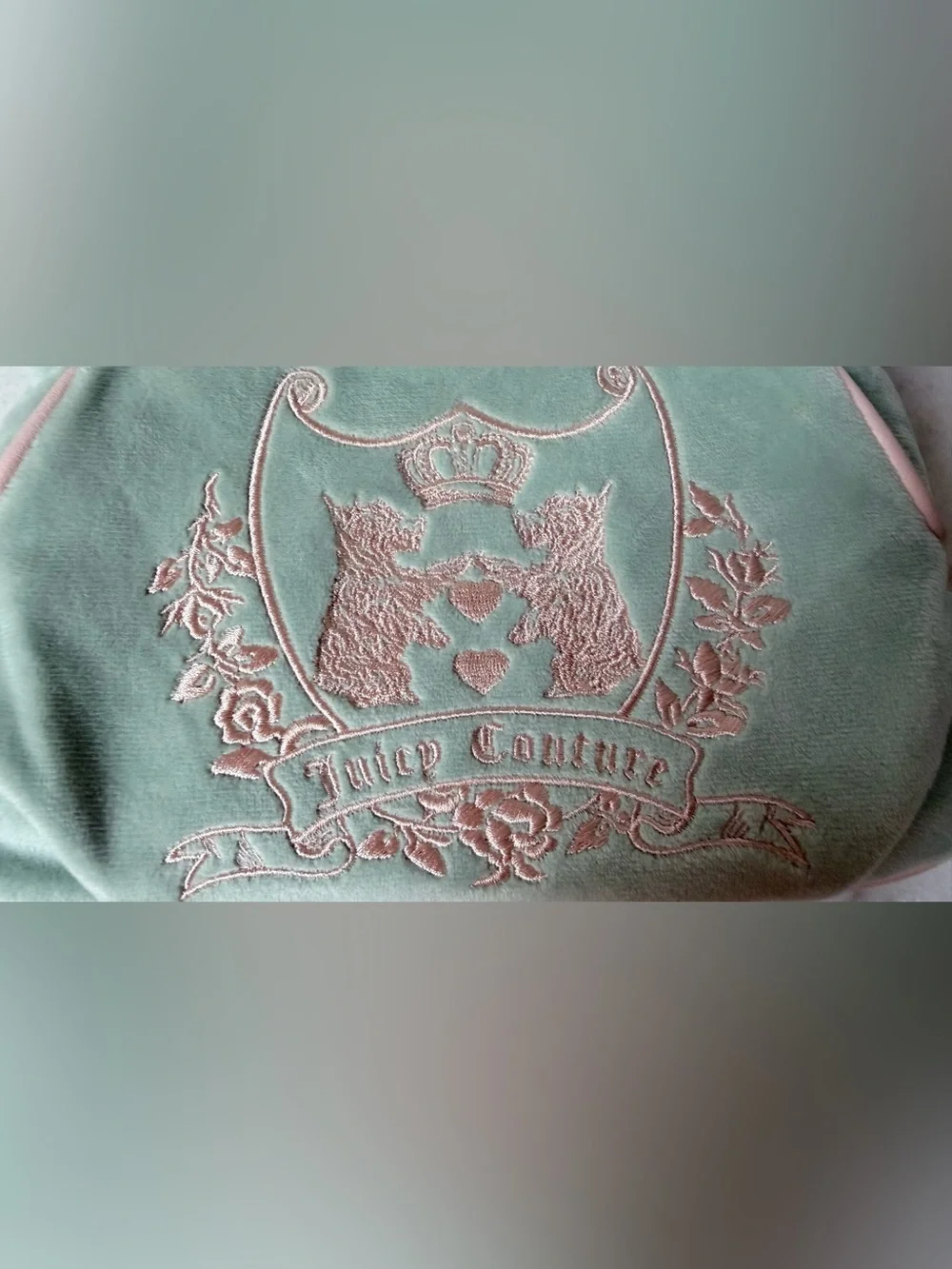 Juicy Couture Mint and Pink Embroidered Crest mini Bag Scottie dod